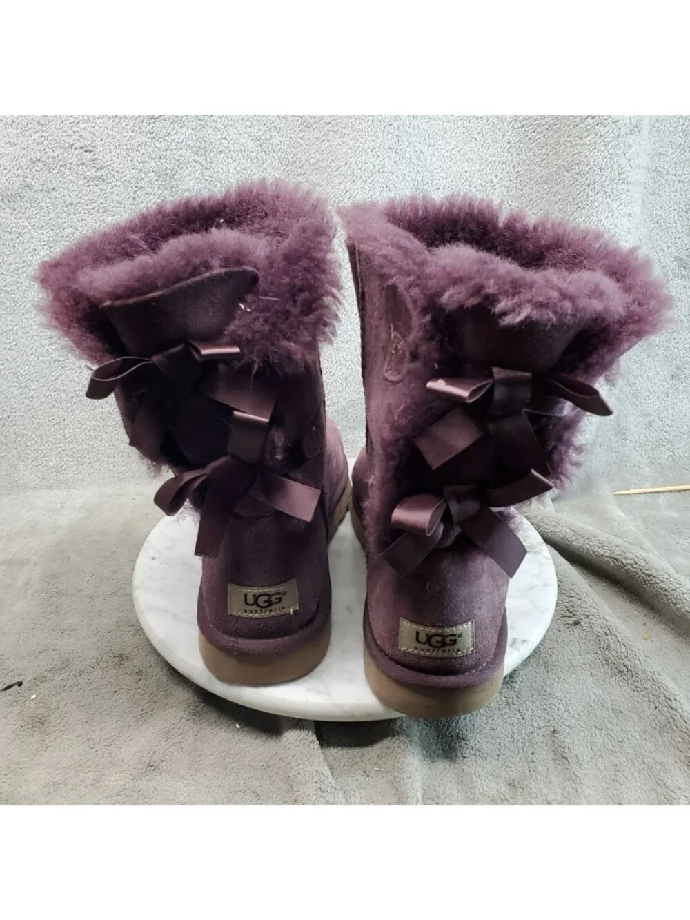 Ugg Shoes Womens Size 11 Bailey Bow II Purple Suede Boots *Read* - Picture 6 of 11